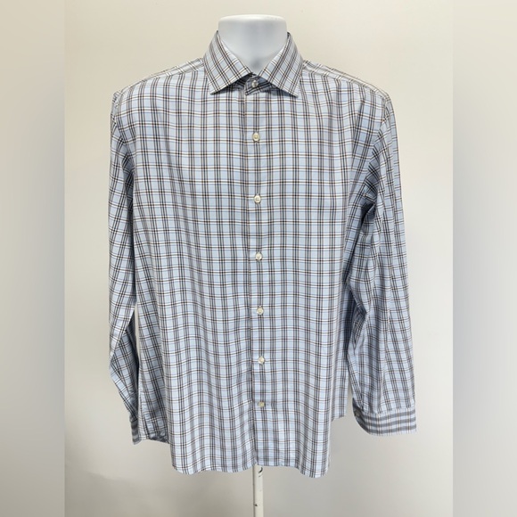 BLACK LABEL for SAKS 5th AVE. Men’s Blue plaid long sleeve button down size M. - Picture 5 of 12